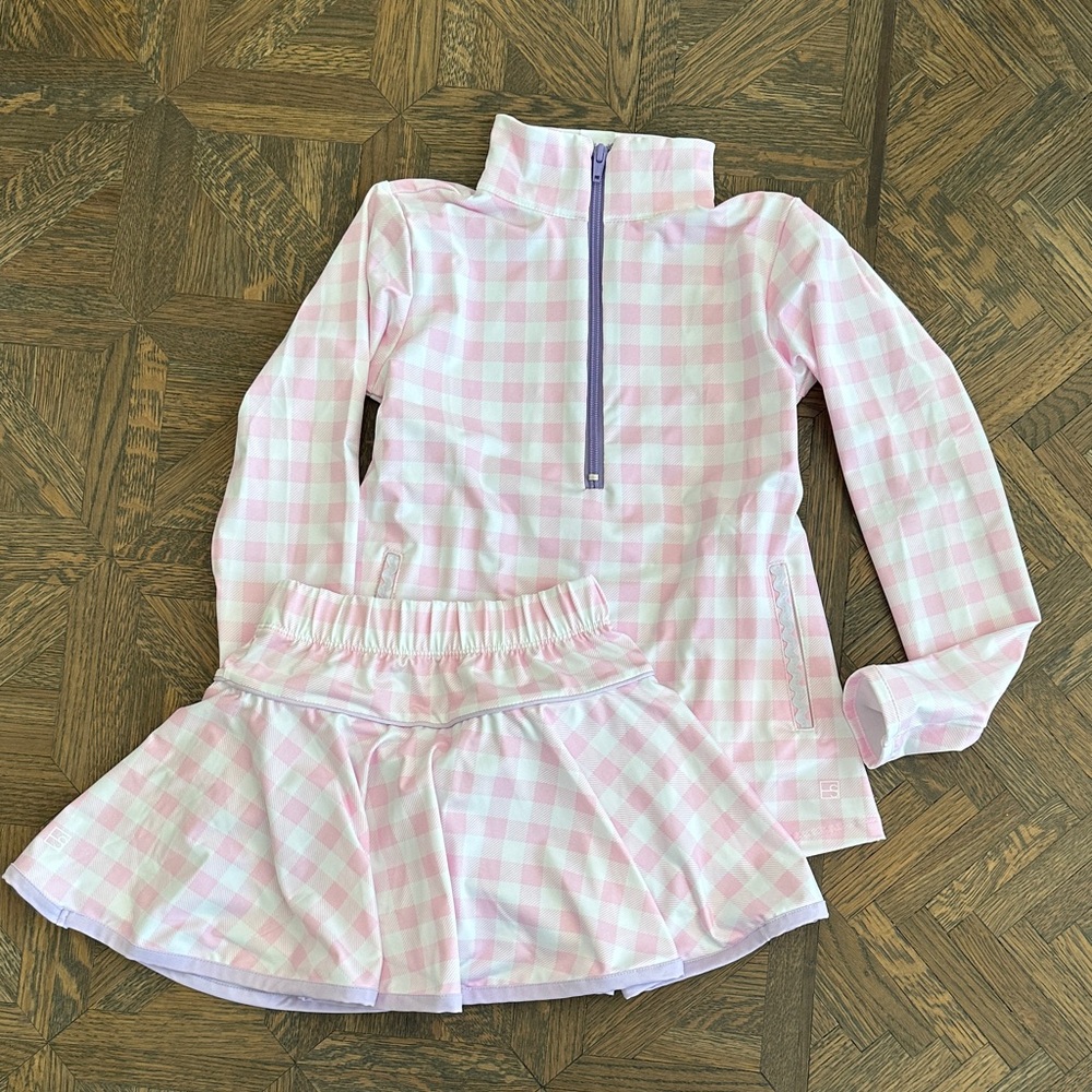 SET Active Pink and White Checkered Pullover and Skirt Set size 9/10